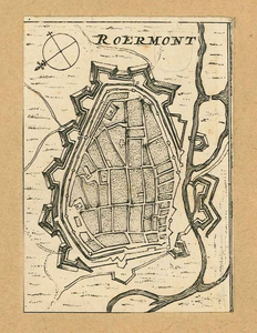 A44 Plattegrond van Roermond met muren en vestingwerken, c.1700