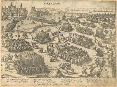 B24 Aanval van het leger van de prins van Oranje op Roermond in juli 1572 – Met gedicht in het Nederduits. (datering is ...