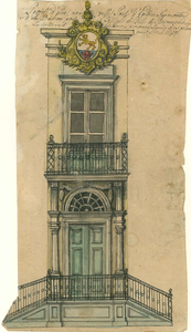 B34 Ontwerp voor een nieuwe hoofdingang met balkon voor het stadhuis van Roermond, 1839