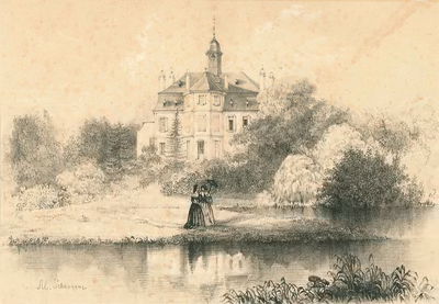 B87 Gezicht op het kasteel te Obbicht, c.1850