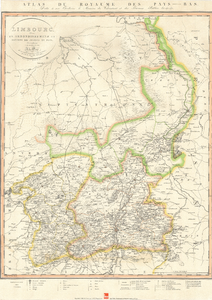 C169 Kaart van Limburg met onderverdeling van arrondissementen en kantongerechten – reproductie de Limburger 1988, 1821