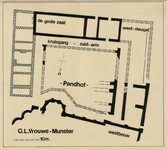 D153 Reconstructietekening van de plattegrond van de kruisgang en gebouwen van het v.m. Munsterabdijcomplex – Met ...