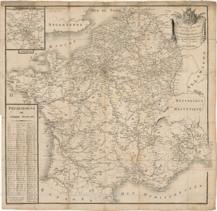D193 Landkaart van het keizerrijk Frankrijk met aantekening der postwegen en de departementen – Schaal van 1:100.000 ...