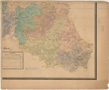 D210 Landkaart van het koninkrijk Belgie met de verdeling in districten voor de Gendarmerie Nationale. – Met tabel ...