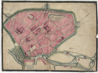 D29 Plattegrond der stad Roermond met naamsaanduiding van straten en gebouwen, c.1840