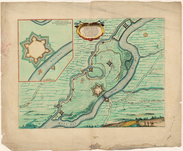 D45 Plattegrond der vestingwerken rondom Stevensweert tijdens het beleg in 1633 door Frederik Hendrik – Inzet: De ...
