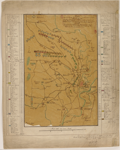 D49 Topografische kaart van Roermond en omgeving met de opstelling van het Engels-Oostenrijks leger tussen Roermond en ...
