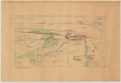 D68 Landkaart in vogelvlucht perspectief van het oorlogsterrein in Midden- en Noord Limburg, 1944