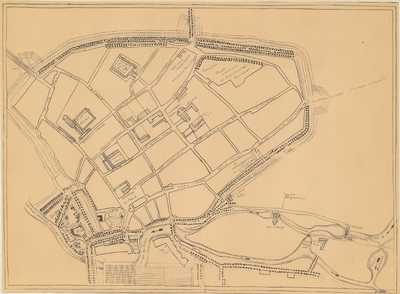 D85 Plattegrond van Roermond met plaats-en naamaanduiding der voornaamste geestelijke en wereldlijke gebouwen en namen ...