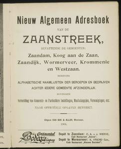  Nieuw algemeen adresboek van de Zaanstreek : Zaandam, Koog aan de Zaan, Zaandijk, Wormerveer, Krommenie en Westzaan, ...