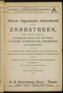  Nieuw algemeen adresboek van de Zaanstreek, bevattende de gemeenten: Zaandam, Koog aan de Zaan, Zaandijk, Wormerveer, ...