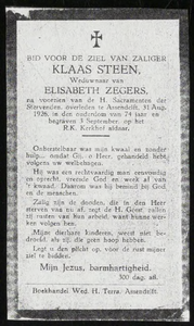 16 Klaas Steen, datum overlijden: 31-08-1926