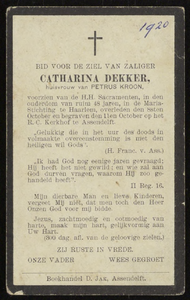392 Catharina Dekker, datum overlijden: 08-10-1920