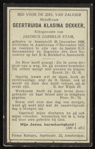 854 Geertruida Klasina Dekker, datum overlijden: 17-11-1927