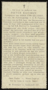 1466 Pieter Koomen, datum overlijden: 30-09-1943