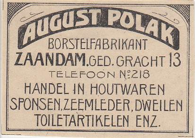 149 Tekst in grijze kleur ; logo August Polak, Borstelfabrikant