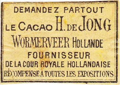 152 Tekst in blauwe kleur ; H. de Jong, Le Cacao H. de Jong