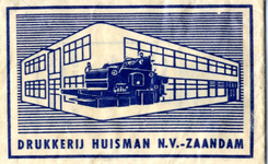 52 Tekening van de drukkerij en drukpers in blauwe tint, Drukkerij Huisman N.V.