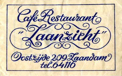 70 Blauwe tekst, Café Restaurant Zaanzicht 