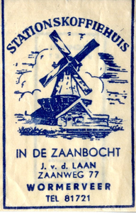 72 Tekening van molen en koffiehuis in blauwe tint, Stationskoffiehuis In de Zaanbocht