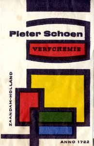 74 Logo in groen - rood - blauw en geel, Pieter Schoen en Zoon N.V. Verfchemie sinds 1722