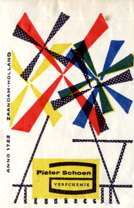78 Logo in groen - rood - blauw - geel en zwart, Pieter Schoen Verfchemie sinds 1722
