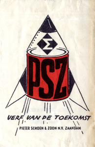 80 Logo in raketvorm in rood - zwart, Pieter Schoen en Zoon N.V. Verf van de toekomst