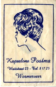 85 Tekening van een vroiuw met mooi kapsel in blauwe tint, Kapsalon Postma