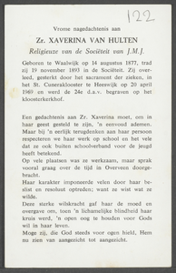 122 Zr. Xaverina van Hulten, datum overlijden: 20-04-1969