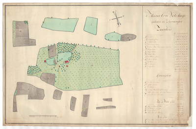 1298 Kaart van het Heeren erve Veldhuys, gelegen in Deurningen in het gericht Oldenzaal/C. Stemberg. - schaal in Rijnl. ...