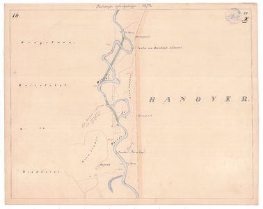 19231-22X16 [Geen titel] Kaartblad van de Dinkel ten westen van Bentheim, tussen de Lutte en Losser, met in groen sinds ...