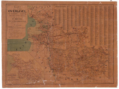 1939 KAART van de provincie OVERIJSEL | met afstandswijzer en plaatsbepaler, naar de beste bronnen vervaardigd | door | ...