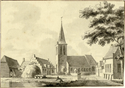 200753 Gezicht in het dorp Nederlangbroek met de Nederlands Hervormde kerk en op de voorgrond de Langbroekerwetering.