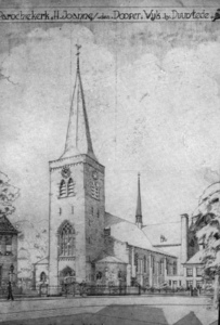 9764 Gezicht op de voorgevel van de R.K.-kerk te Wijk bij Duurstede uit het westen.