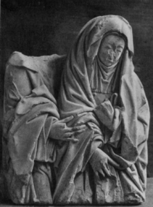81094 Afbeelding van een 15e eeuws beeld, voorstellende de treurende Maria en de apostel Johannes, gevonden tijdens ...