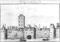 36705 Gezicht over de stadsbuitengracht op de stadswal van Utrecht uit het noorden met de waltorens de Vos (links) en ...