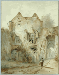 36539 Gezicht in het bastion Manenburg te Utrecht uit het oosten op de geschutskelders in het woonhuis en rechts de ...