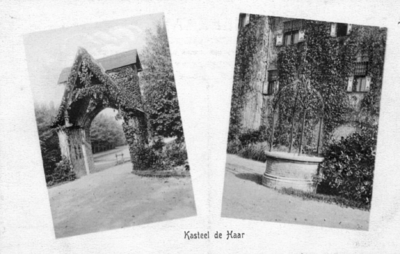 88792 Collage van gezichten op de tuin van het Kasteel De Haar (Kasteellaan 1) te Haarzuilens. - Franse poortje.- ...