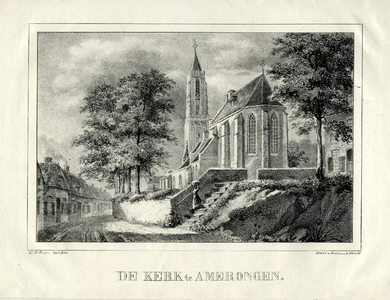 200365 Gezicht in het dorp Amerongen met de Nederlands Hervormde kerk.