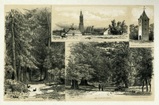 200636 Vier afbeeldingen van Leusden en omgeving:m.b. Gezicht op Amersfoort.r.b. Gezicht op de kerktoren van Leusden.l. ...