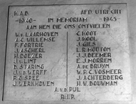 59410 Afbeelding van een gedenkplaat in Huize St. Jan (Janskerkhof 15a) te Utrecht met de namen van tijdens de de ...