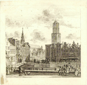 38558 Gezicht op de Oudegracht met de Stadhuisbrug te Utrecht uit het noordwesten, met links het stadhuis, rechts de ...