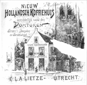 38205 Afbeelding van de voorgevel van het Nieuw Hollandsch Koffiehuis (Servetstraat F 281) te Utrecht.N.B. Het adres ...