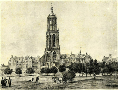 6300 Gezicht op het paleis van Frederik van de Palts en de Cuneratoren en -kerk te Rhenen, uit het zuidwesten.