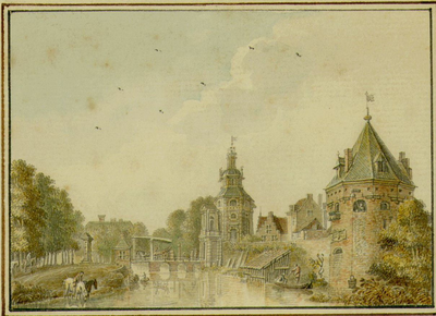 36610 Gezicht over de stadsbuitengracht te Utrecht op de stadswal met de Wittevrouwenpoort en -brug, uit het noorden, ...