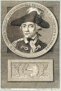 38928 Portret van O.D. Gordon, geboren 1740, kolonel van het Genootschap Pro patria et libertate te Utrecht; ontvanger ...