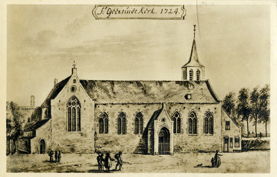 87733 Gezicht op de Geertekerk aan het Geertekerkhof te Utrecht, uit het noordoosten.