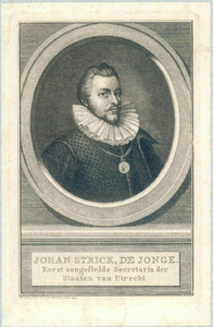 39245 Portret van J. Strick jr., geboren 1556, eerste secretaris van de Staten van Utrecht (1582-1588), overleden 1604. ...