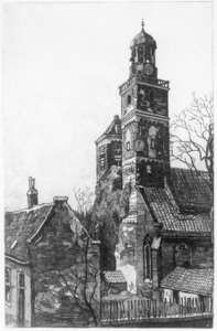 31205 Gezicht op de Nicolaikerk te Utrecht uit het zuidwesten, met op de voorgrond een van de Gronsveltkameren.