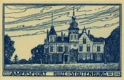 13199 Gezicht op de voorgevel van het landhuis Stoutenburg met omringend park (Stoutenburgerlaan 5) te Leusden.